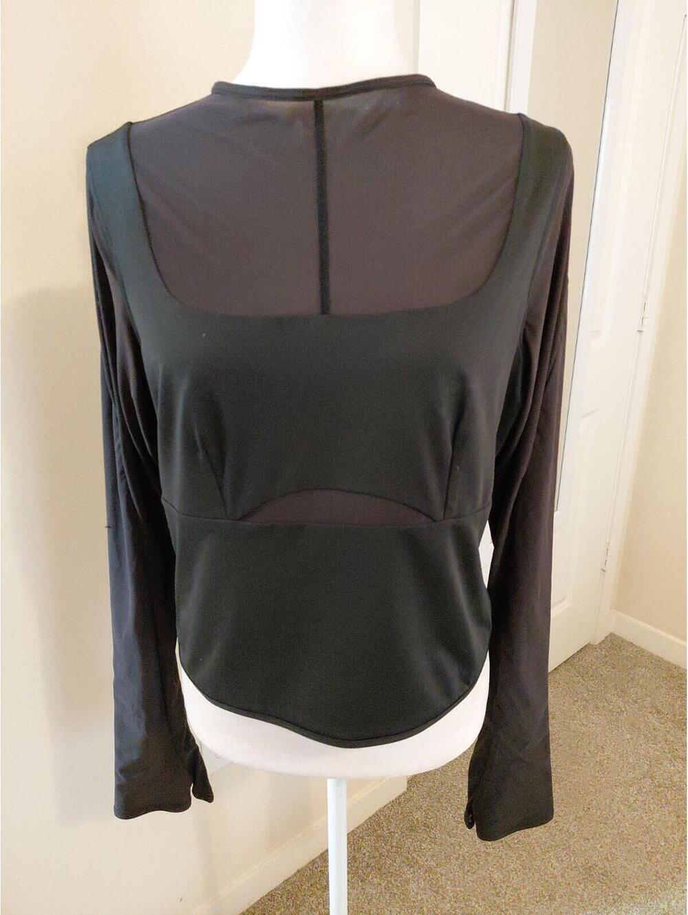 Lululemon Mesh Mixed Long-Sleeve Shirt Black No Size Tag See Pics